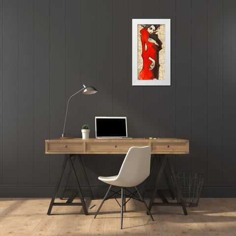 Feminine Red White Modern Wood Framed Art Print by Kumi