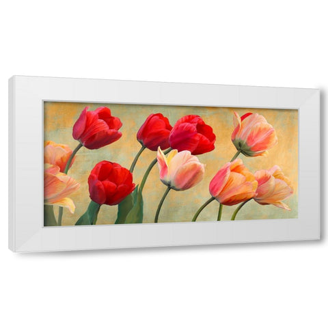 Golden Tulips White Modern Wood Framed Art Print by Villa, Luca