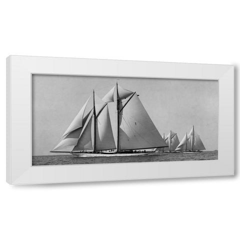 Schooner Race White Modern Wood Framed Art Print by Levick, Edwin