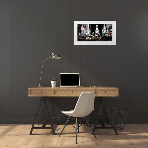 Nightlife in Times Square White Modern Wood Framed Art Print by Ludo, H.