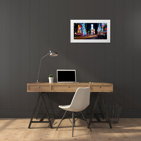 Times Square by night White Modern Wood Framed Art Print by Ludo, H.