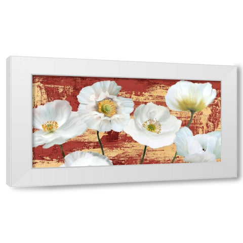 Washed Poppies (Red and Gold) White Modern Wood Framed Art Print by Sanna, Leonardo