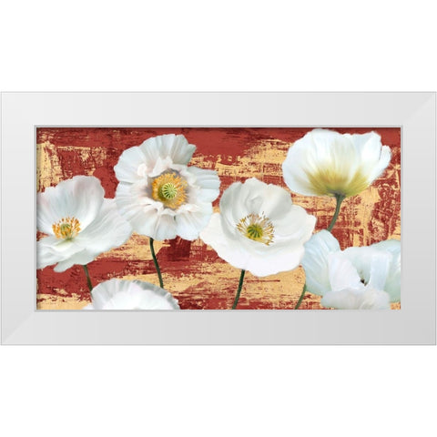 Washed Poppies (Red and Gold) White Modern Wood Framed Art Print by Sanna, Leonardo