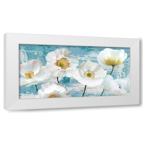 Washed Poppies (Aqua) White Modern Wood Framed Art Print by Sanna, Leonardo