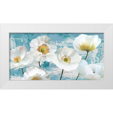 Washed Poppies (Aqua) White Modern Wood Framed Art Print by Sanna, Leonardo