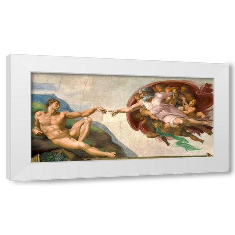 La creazione di Adamo (restored) White Modern Wood Framed Art Print by Buonarroti, Michelangelo