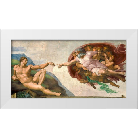 La creazione di Adamo (restored) White Modern Wood Framed Art Print by Buonarroti, Michelangelo