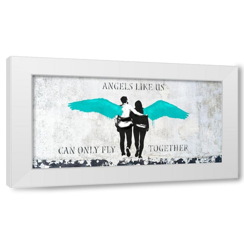 Angels Like Us (Aqua) White Modern Wood Framed Art Print by Masterfunk Collective