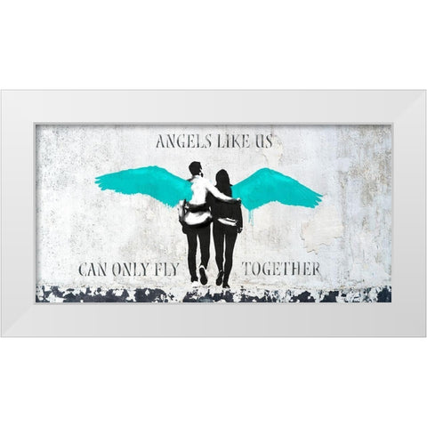 Angels Like Us (Aqua) White Modern Wood Framed Art Print by Masterfunk Collective
