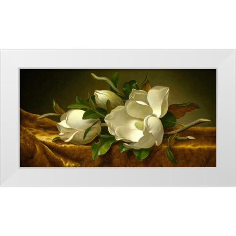 Magnolias on Gold Velvet Cloth White Modern Wood Framed Art Print by Heade, Martin Johnson