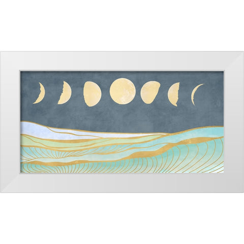 Moon and Tidal Waves White Modern Wood Framed Art Print by Miko, Sayaka