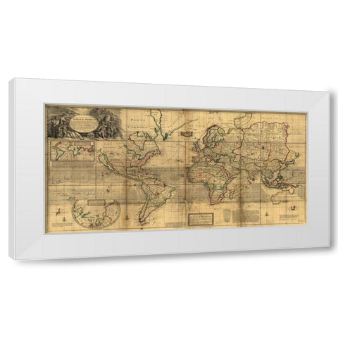 A New and Correct Map of the Whole World 1719 White Modern Wood Framed Art Print by Moll, Herman