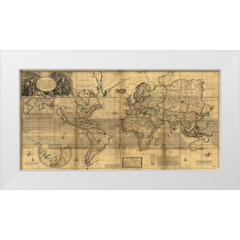 A New and Correct Map of the Whole World 1719 White Modern Wood Framed Art Print by Moll, Herman