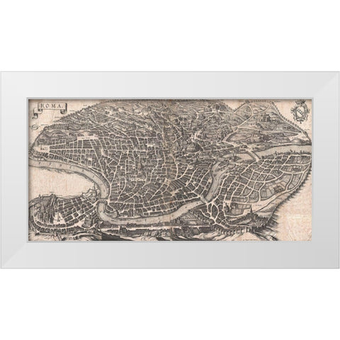 Panoramic View of Rome, 1640 White Modern Wood Framed Art Print by Matthaus, Merian