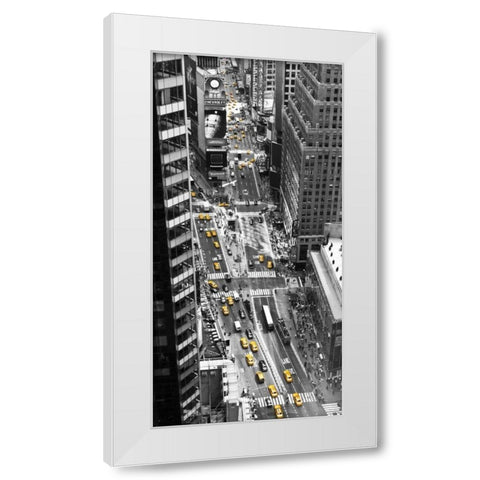 Yellow taxi in Times Square, NYC White Modern Wood Framed Art Print by Setboun, Michel
