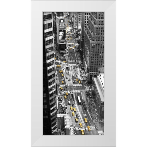 Yellow taxi in Times Square, NYC White Modern Wood Framed Art Print by Setboun, Michel