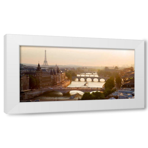 Bridges over the Seine river, Paris White Modern Wood Framed Art Print by Setboun, Michel
