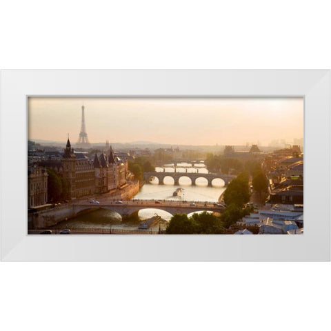 Bridges over the Seine river, Paris White Modern Wood Framed Art Print by Setboun, Michel
