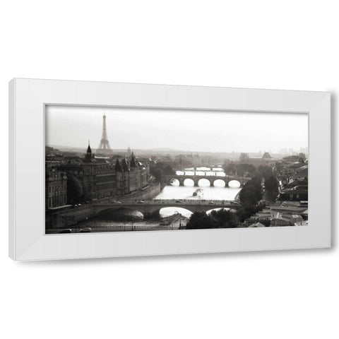Bridges over the Seine river, Paris White Modern Wood Framed Art Print by Setboun, Michel