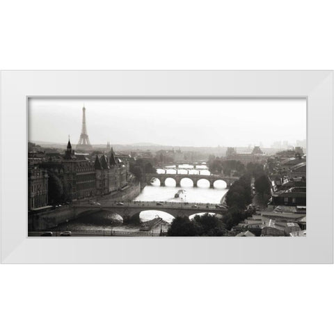 Bridges over the Seine river, Paris White Modern Wood Framed Art Print by Setboun, Michel