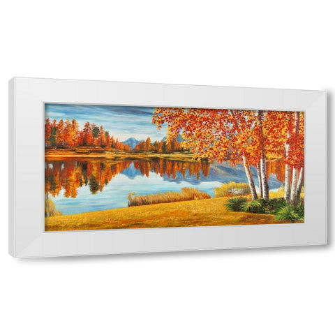 Bosco sul lago White Modern Wood Framed Art Print by Angelo, Masera