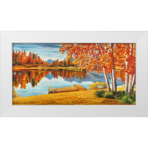 Bosco sul lago White Modern Wood Framed Art Print by Angelo, Masera