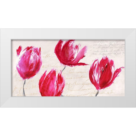 Crimson Tulips White Modern Wood Framed Art Print by Muriel, Phelipau