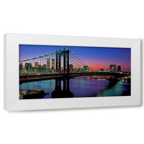 Manhattan Bridge and Skyline White Modern Wood Framed Art Print by Berenholtz, Richard