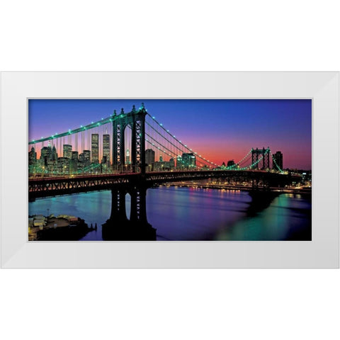 Manhattan Bridge and Skyline White Modern Wood Framed Art Print by Berenholtz, Richard