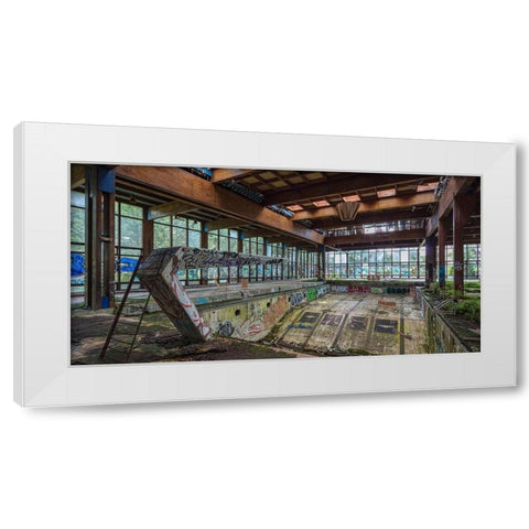 Abandoned Resort Pool, Upstate NY (detail) White Modern Wood Framed Art Print by Berenholtz, Richard
