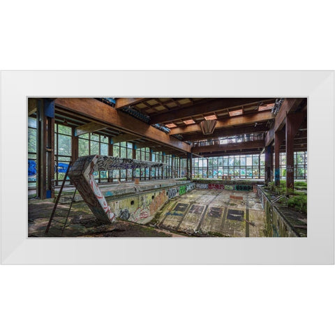 Abandoned Resort Pool, Upstate NY (detail) White Modern Wood Framed Art Print by Berenholtz, Richard