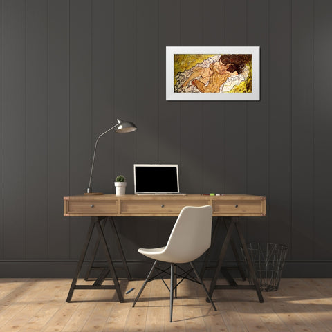 The Embrace White Modern Wood Framed Art Print by Schiele, Egon