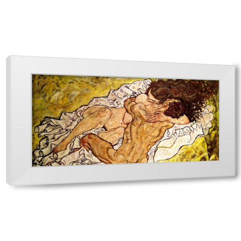The Embrace White Modern Wood Framed Art Print by Schiele, Egon