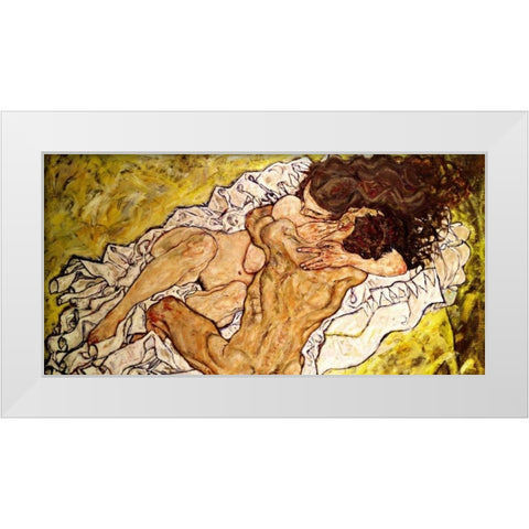 The Embrace White Modern Wood Framed Art Print by Schiele, Egon