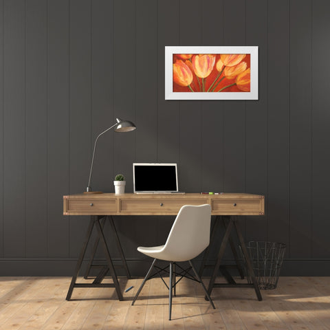 Orange Tulips White Modern Wood Framed Art Print by Mei, Silvia