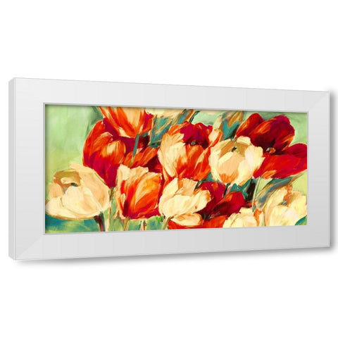 Red And White Tulips White Modern Wood Framed Art Print by Stone, Jim