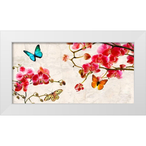 Orchids and Butterflies White Modern Wood Framed Art Print by Rizzardi, Teo