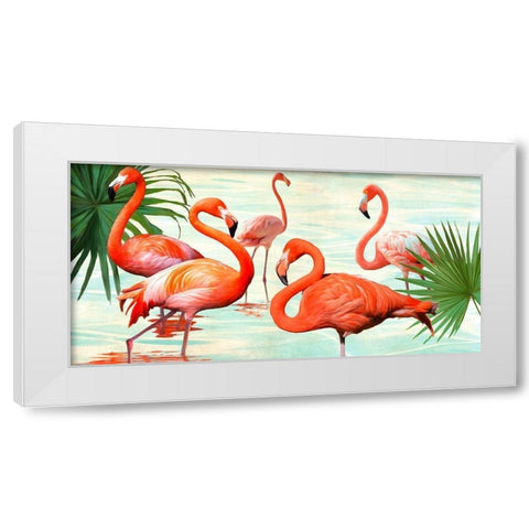 Flamingos White Modern Wood Framed Art Print by Rizzardi, Teo
