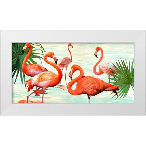 Flamingos White Modern Wood Framed Art Print by Rizzardi, Teo