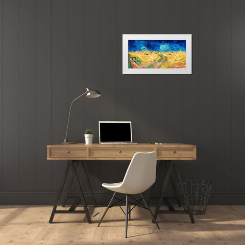 Wheat Field with Crows White Modern Wood Framed Art Print by Van Gogh, Vincent