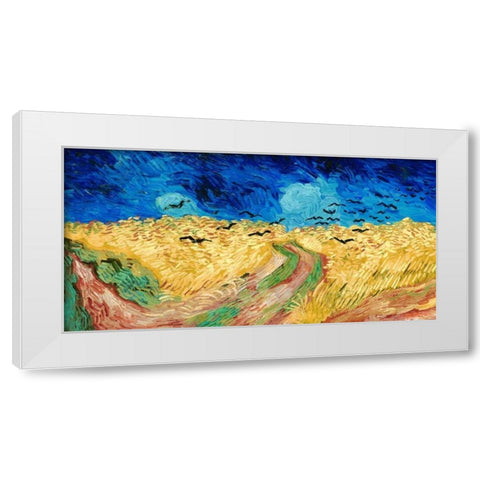 Wheat Field with Crows White Modern Wood Framed Art Print by Van Gogh, Vincent