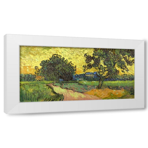 Landscape at twilight White Modern Wood Framed Art Print by Van Gogh, Vincent