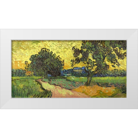 Landscape at twilight White Modern Wood Framed Art Print by Van Gogh, Vincent