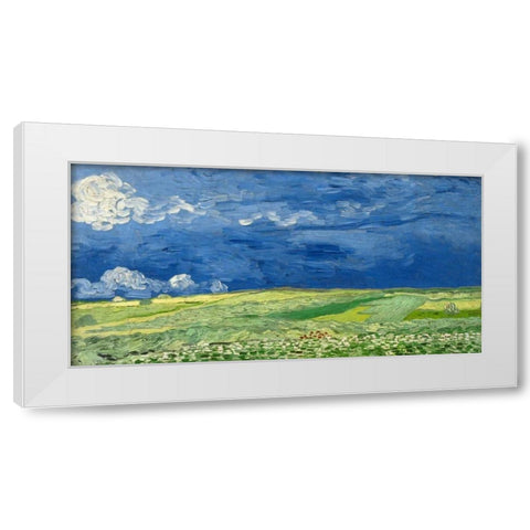 Wheatfield under thunderclouds White Modern Wood Framed Art Print by Van Gogh, Vincent