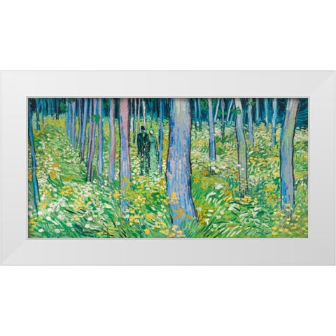 Undergrowth with two figures White Modern Wood Framed Art Print by van Gogh, Vincent