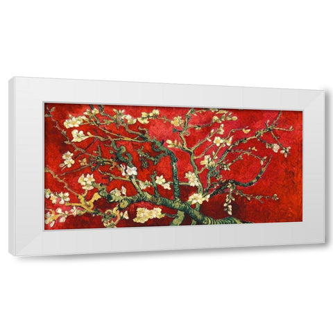 Mandorlo in fiore (red variation, detail) White Modern Wood Framed Art Print by Van Gogh, Vincent