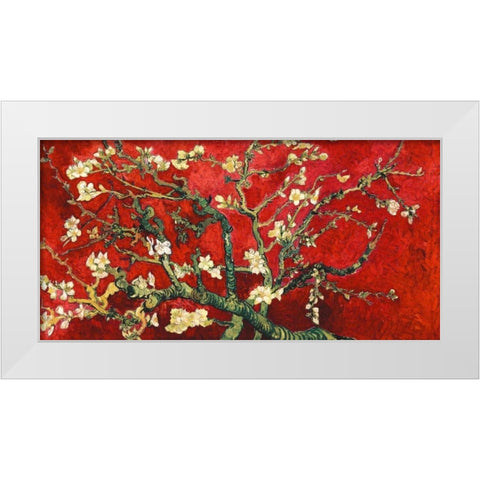 Mandorlo in fiore (red variation, detail) White Modern Wood Framed Art Print by Van Gogh, Vincent