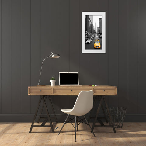 Taxi in Manhattan, NYC White Modern Wood Framed Art Print by Ratsenskiy, Vadim