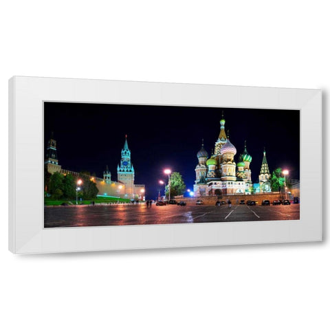 Red Square at night Moscow White Modern Wood Framed Art Print by Ratsenskiy, Vadim
