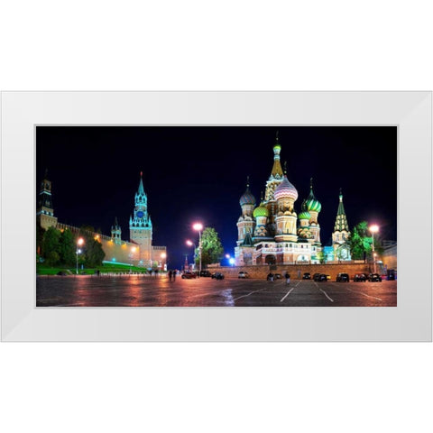 Red Square at night Moscow White Modern Wood Framed Art Print by Ratsenskiy, Vadim
